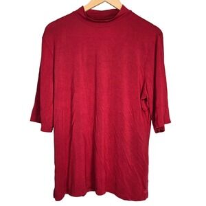Cuddl Duds Red Softwear with Stretch Mock Neck Elbow Sleeve Top XL CD3522135